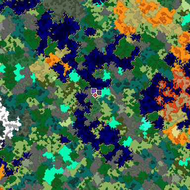 Predicted biome map of Java 1.16 seed -1273623412871629339 around estimated spawn
