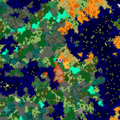 Predicted biome map of Java 1.16 seed -5642990876447299446 around estimated spawn