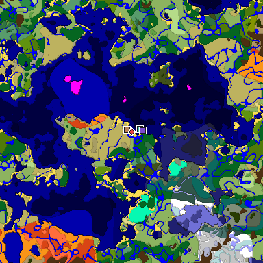Predicted biome map of Java 1.18 seed 3860652604658289759 around estimated spawn
