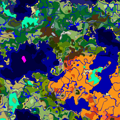 Predicted biome map of Java 1.18 seed -8688677078430054128 around estimated spawn