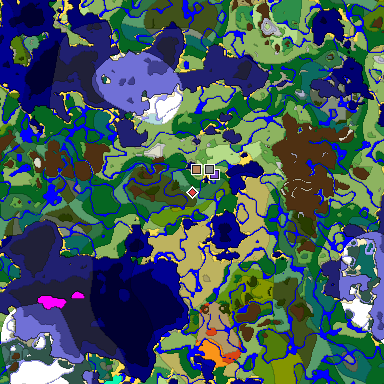 Predicted biome map of Java 1.18 seed 7392925805689258447 around estimated spawn