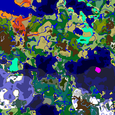 Predicted biome map of Java 1.18 seed -8148219403141387465 around estimated spawn