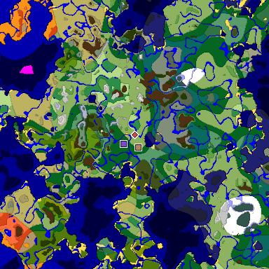 Predicted biome map of Java 1.18 seed -3332085712627569883 around estimated spawn