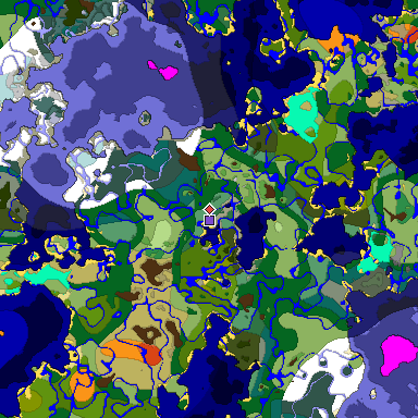 Predicted biome map of Java 1.18 seed -6963745891926037805 around estimated spawn