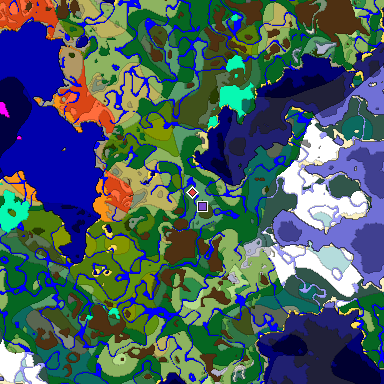 Predicted biome map of Java 1.18 seed 5408931685394581188 around estimated spawn