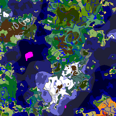 Predicted biome map of Java 1.18 seed -4187396898678097976 around estimated spawn