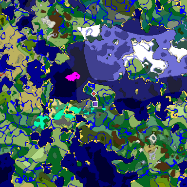 Predicted biome map of Java 1.18 seed -5519319130453749062 around estimated spawn