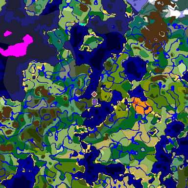 Predicted biome map of Java 1.18 seed -5579613579211006063 around estimated spawn