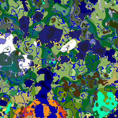 Predicted biome map of Java 1.18 seed -5920278585713465289 around estimated spawn