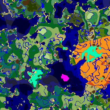Predicted biome map of Java 1.18 seed -9219069117098884995 around estimated spawn