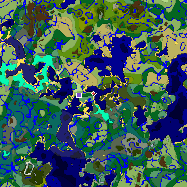 Predicted biome map of Java 1.18 seed 8299671153254105098 around estimated spawn