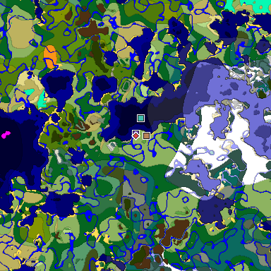 Predicted biome map of Java 1.18 seed -9113810148036368365 around estimated spawn