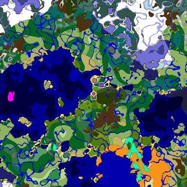Predicted biome map of Java 1.18 seed -4125991708919902522 around estimated spawn