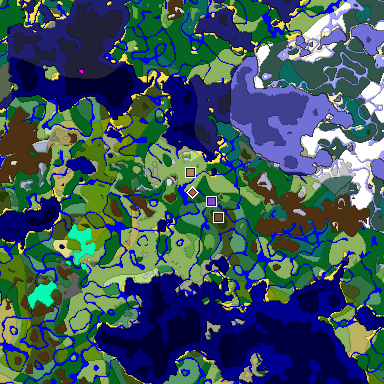 Predicted biome map of Java 1.18 seed -564127172222877472 around estimated spawn