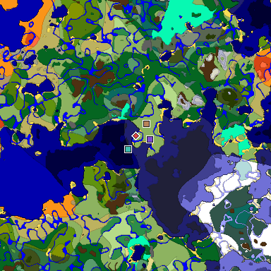 Predicted biome map of Java 1.18 seed 402295296285413884 around estimated spawn