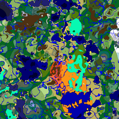 Predicted biome map of Java 1.18 seed 6594866100306325090 around estimated spawn