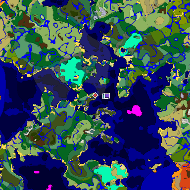 Predicted biome map of Java 1.18 seed 3301736156219287804 around estimated spawn