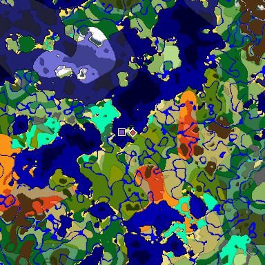 Predicted biome map of Java 1.18 seed -6290446959520060167 around estimated spawn