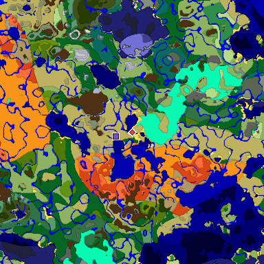 Predicted biome map of Java 1.18 seed -7938087911422569995 around estimated spawn