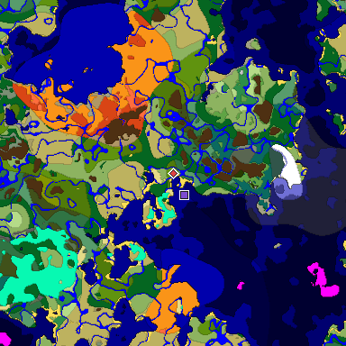 Predicted biome map of Java 1.18 seed 4321158661995382357 around estimated spawn