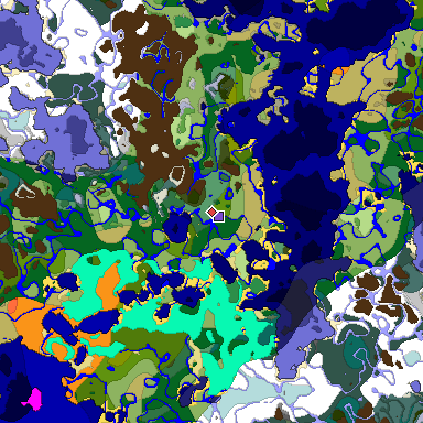 Predicted biome map of Java 1.18 seed 5805521400243973190 around estimated spawn