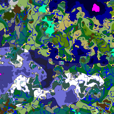 Predicted biome map of Java 1.18 seed -2069502437936671149 around estimated spawn