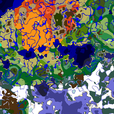 Predicted biome map of Java 1.18 seed 8713866323020010768 around estimated spawn