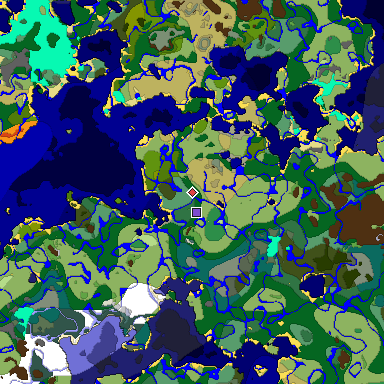 Predicted biome map of Java 1.18 seed -4948861306939155256 around estimated spawn