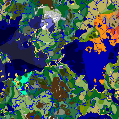 Predicted biome map of Java 1.18 seed 30307187639702684 around estimated spawn