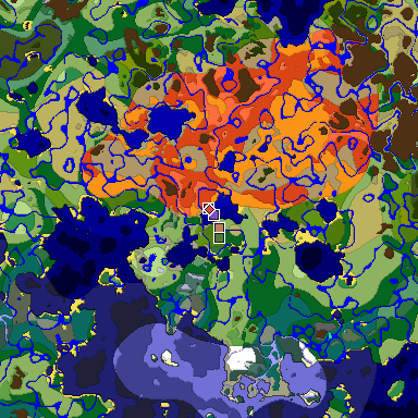 Predicted biome map of Java 1.18 seed -4879966748525516096 around estimated spawn