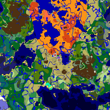 Predicted biome map of Java 1.18 seed 7529255182100622760 around estimated spawn