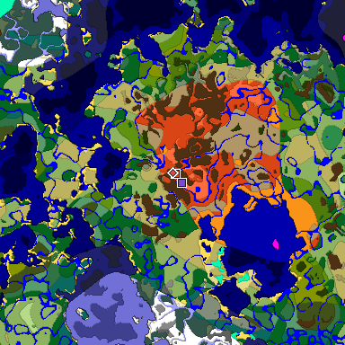 Predicted biome map of Java 1.18 seed 7354473617151160037 around estimated spawn