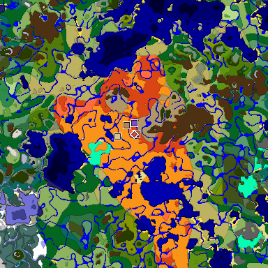 Predicted biome map of Java 1.18 seed -6933453207447237019 around estimated spawn