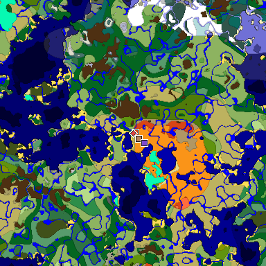 Predicted biome map of Java 1.18 seed 991546844445886773 around estimated spawn