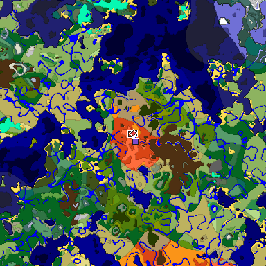 Predicted biome map of Java 1.18 seed 7646611197147508813 around estimated spawn