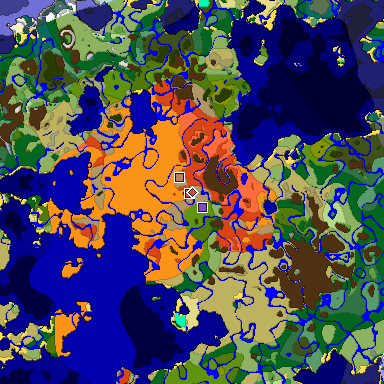 Predicted biome map of Java 1.18 seed 68272034336568723 around estimated spawn