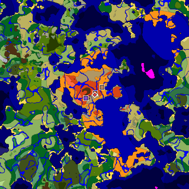 Predicted biome map of Java 1.18 seed -4104645550394931484 around estimated spawn