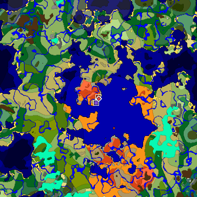 Predicted biome map of Java 1.18 seed -2344890751564766521 around estimated spawn