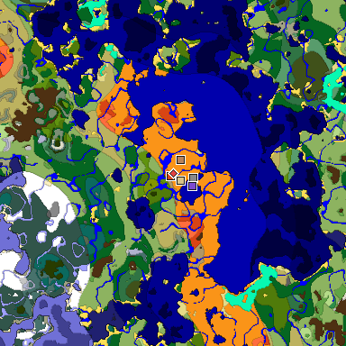 Predicted biome map of Java 1.18 seed -4617915516431405390 around estimated spawn