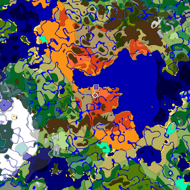 Predicted biome map of Java 1.18 seed -6012466378963552992 around estimated spawn