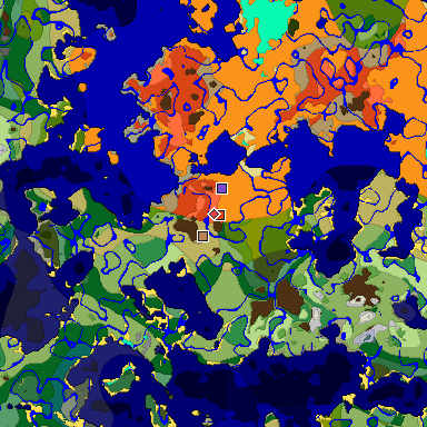 Predicted biome map of Java 1.18 seed 1613732642896744471 around estimated spawn