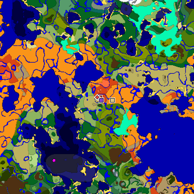Predicted biome map of Java 1.18 seed 7440144432064744833 around estimated spawn