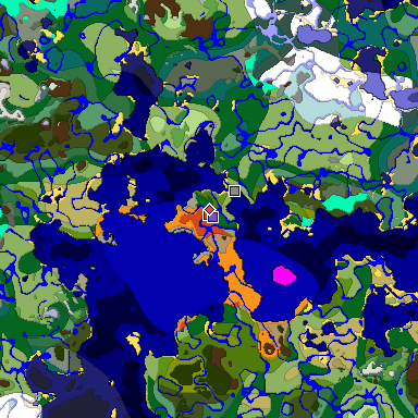 Predicted biome map of Java 1.18 seed 2618271873858228812 around estimated spawn