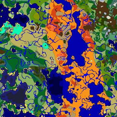 Predicted biome map of Java 1.18 seed 7598829915430991607 around estimated spawn
