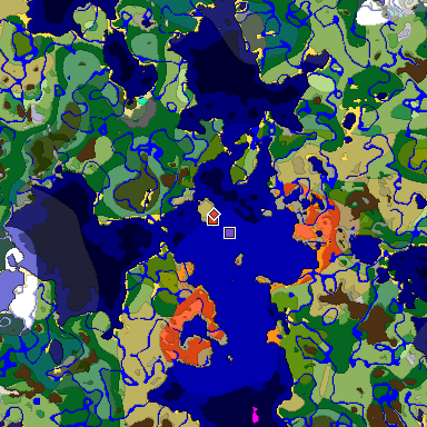 Predicted biome map of Java 1.18 seed 7463797618373363001 around estimated spawn