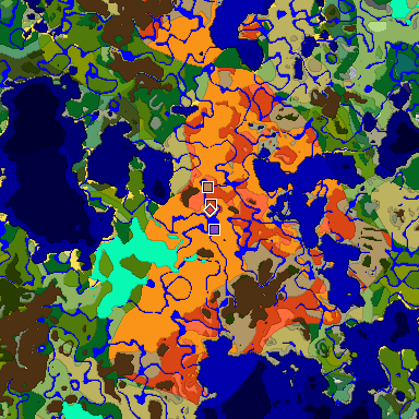 Predicted biome map of Java 1.18 seed -7949601016467298676 around estimated spawn