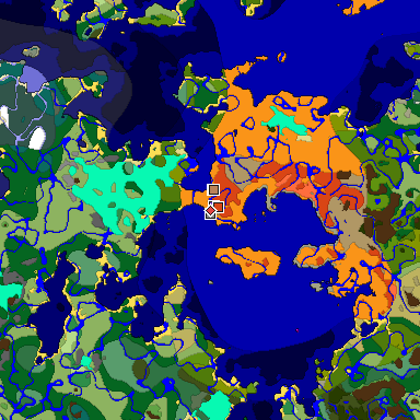 Predicted biome map of Java 1.18 seed -1205667470995310411 around estimated spawn