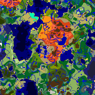 Predicted biome map of Java 1.18 seed -2642873754316001862 around estimated spawn