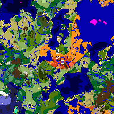 Predicted biome map of Java 1.18 seed -4001531787002126876 around estimated spawn