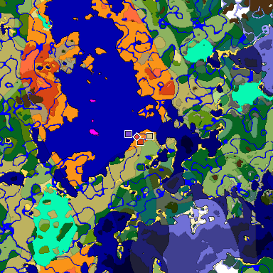 Predicted biome map of Java 1.18 seed -8399784379767324585 around estimated spawn
